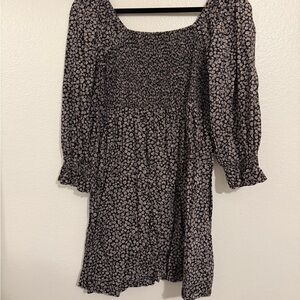 Madewell Black and White Floral Long Sleeve Dress